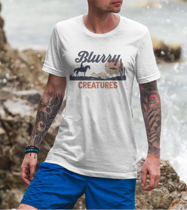 Blurry Creatures UFO Desert Cowboy Cactus Scene T-Shirt