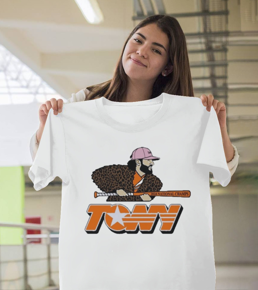 Tennessee Tony 2024 National Champs Baseball Star With Bat And Leopard Jacket T-Shirt