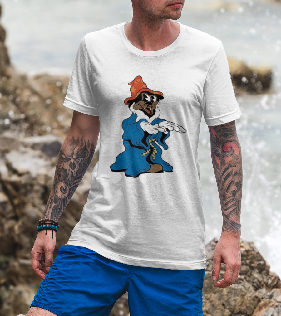 The Dudes It’s All Wavy Wizard Dog In Blue Robe With Orange Star Hat T-Shirt