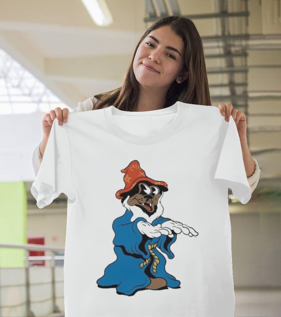 The Dudes It’s All Wavy Wizard Dog In Blue Robe With Orange Star Hat T-Shirt