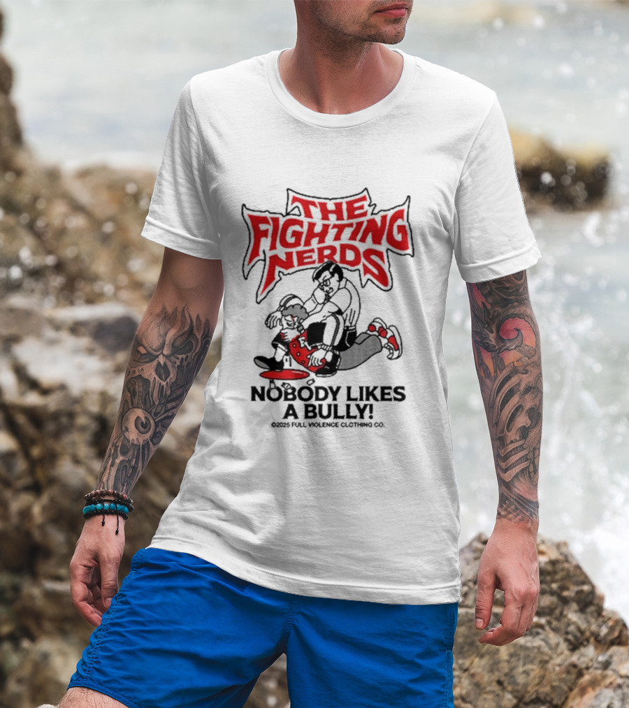 The Fighting Nerds Nobody Likes A Bully Cartoon Robot Battle T-Shirt
