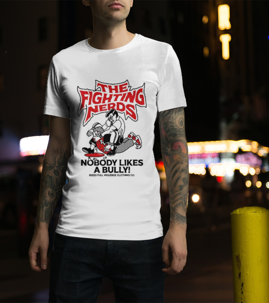 The Fighting Nerds Nobody Likes A Bully Cartoon Robot Battle T-Shirt