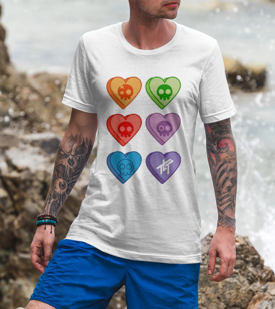 The Living Tombstone Colorful Candy Hearts Skull Motif Baby Doll T-Shirt