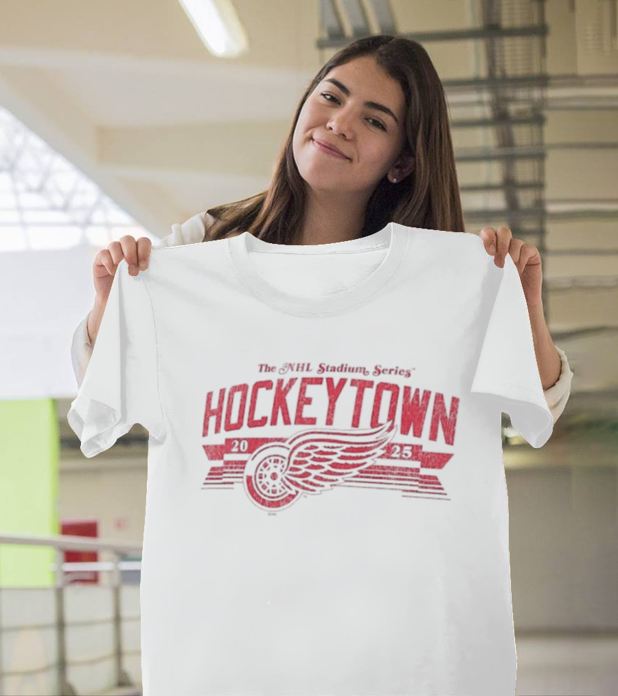 The NHL Stadium Series Hockeytown 2025 Winged Wheel T-Shirt