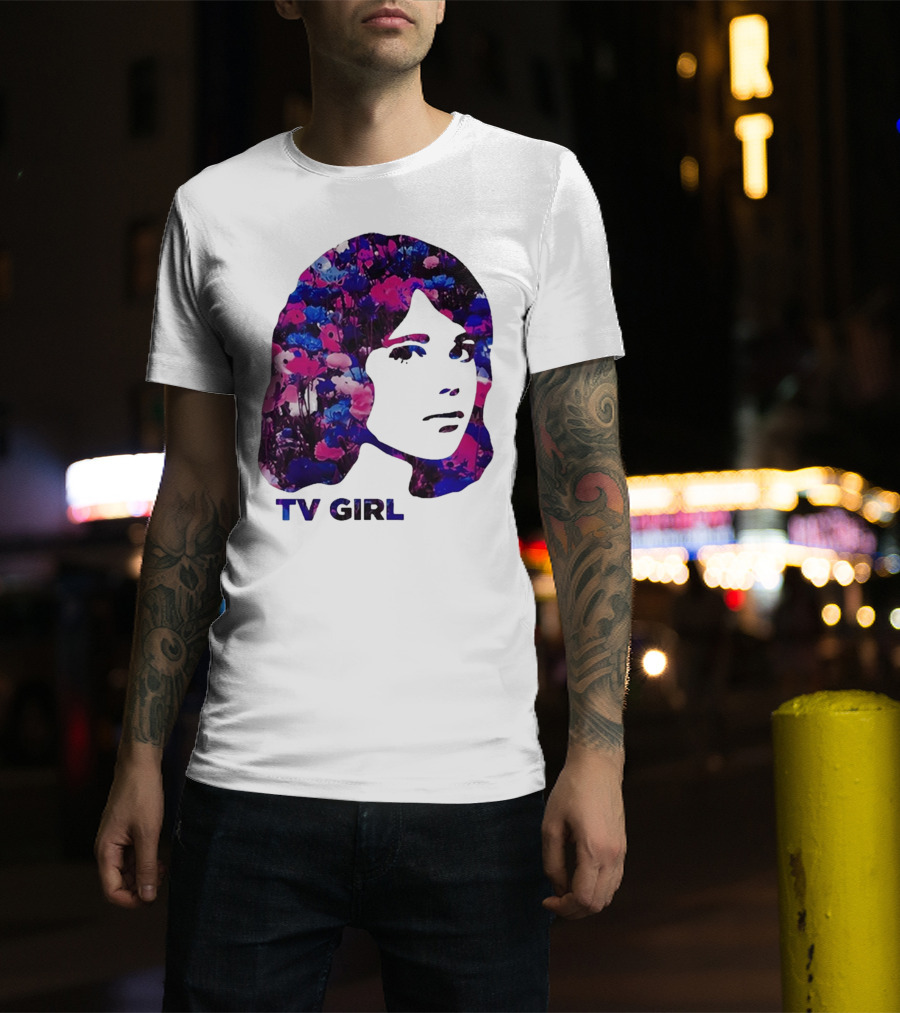 TV Girl Flower Pattern Face Design T-Shirt