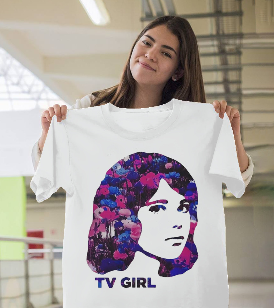 TV Girl Flower Pattern Face Design T-Shirt