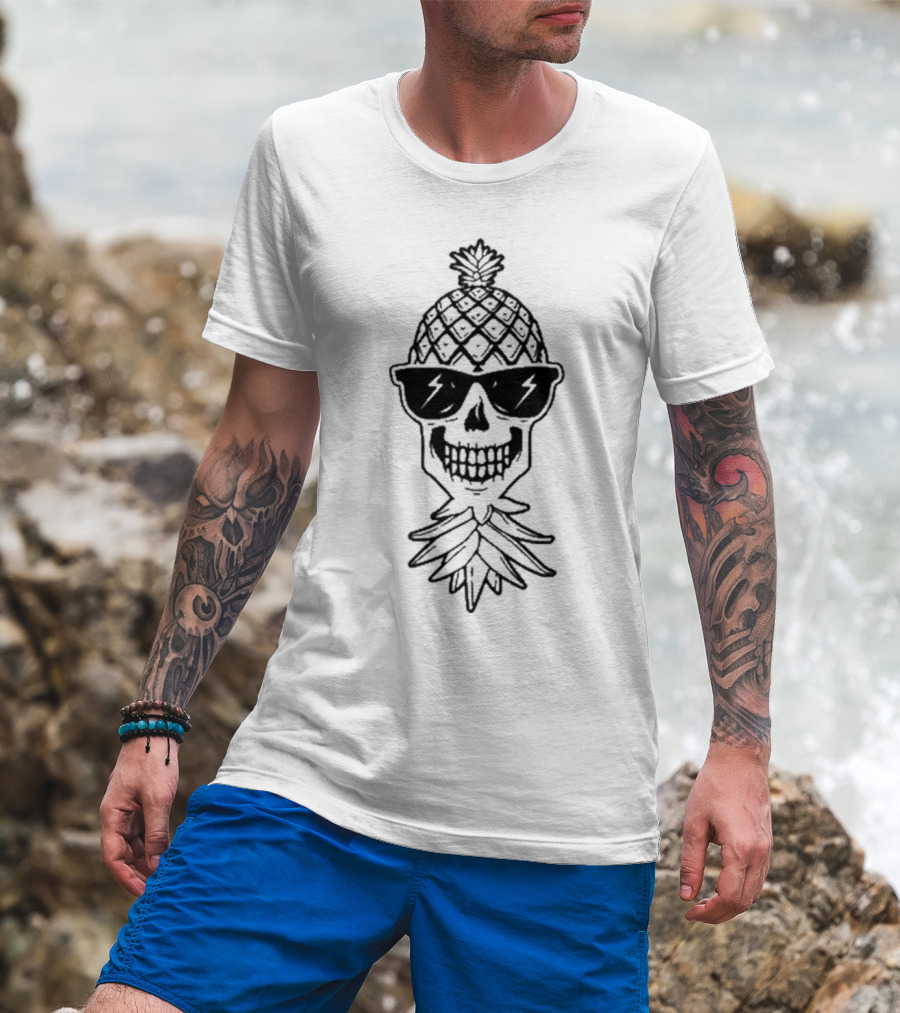 Upside Down Pineapple Skull With Sunglasses Skeleton T-Shirt