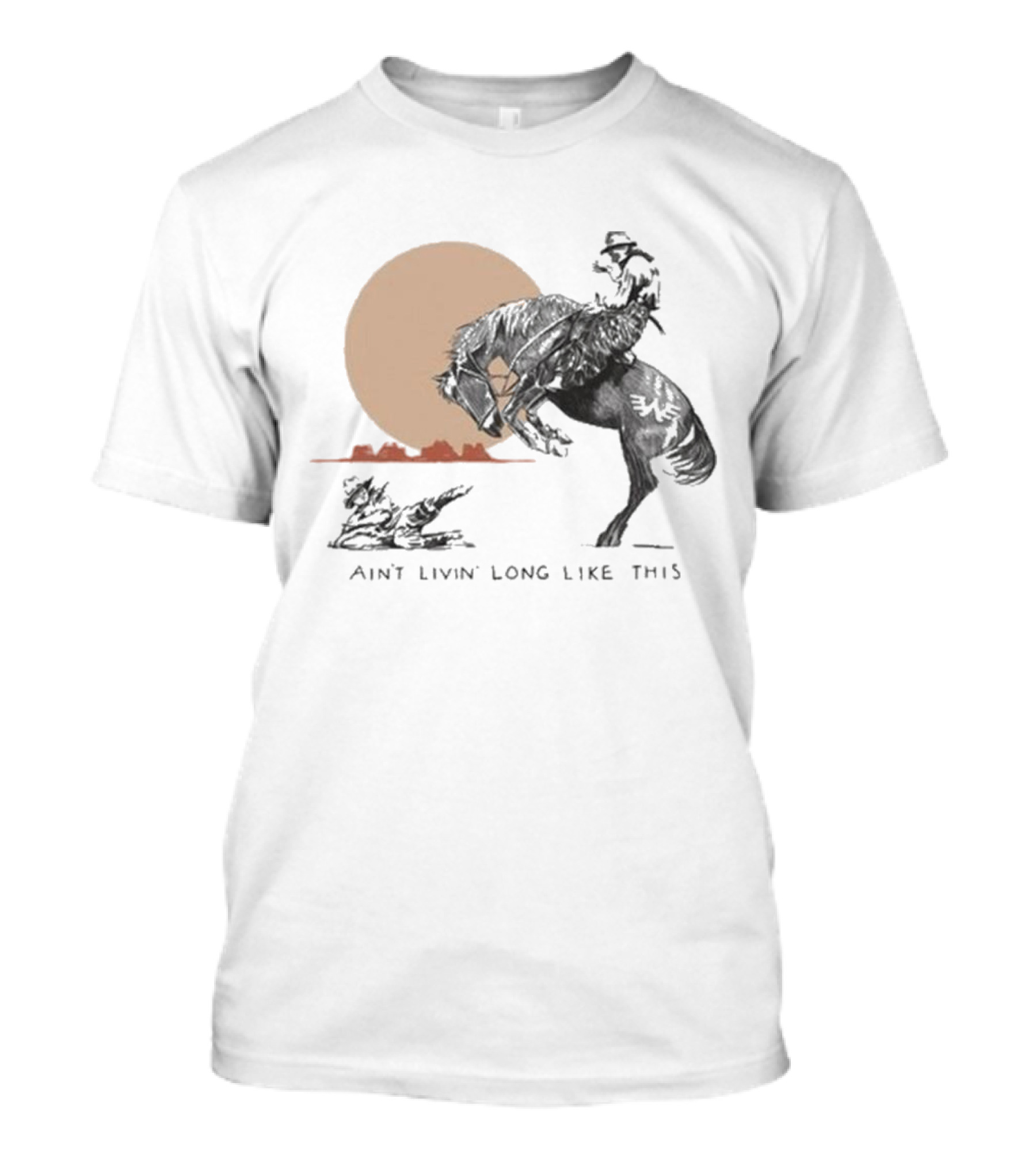 Waylon Jennings Ain’t Livin’ Long Like This Cowboy Rodeo Moon Scene T-Shirt