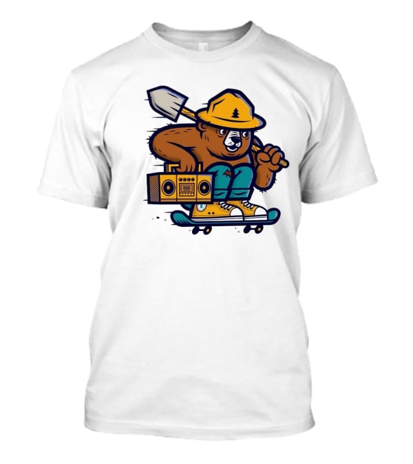 ```Wildfire Relief Bear Skateboarding With Boombox And Shovel``` T-Shirt