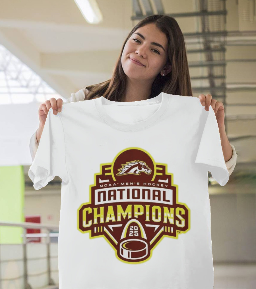 Western Michigan Broncos 2025 NCAA Men's Hockey National Champions Victory Badge T-Shirt