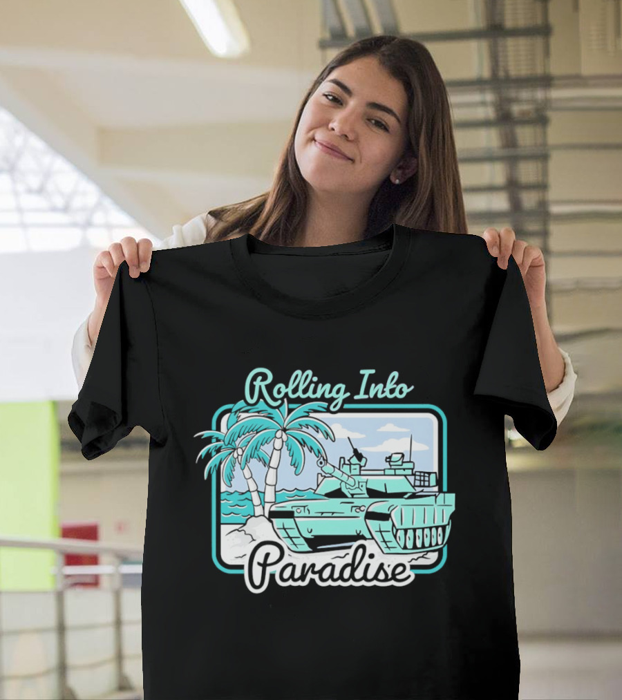 Rolling Into Paradise Tropical Beach Tank Palm Trees Ocean Scene T-Shirt