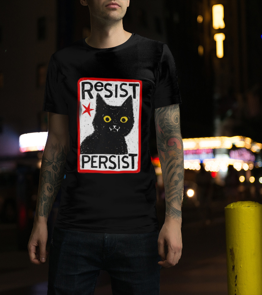 Resist Persist Black Cat Activism Red Star Empowerment T-Shirt
