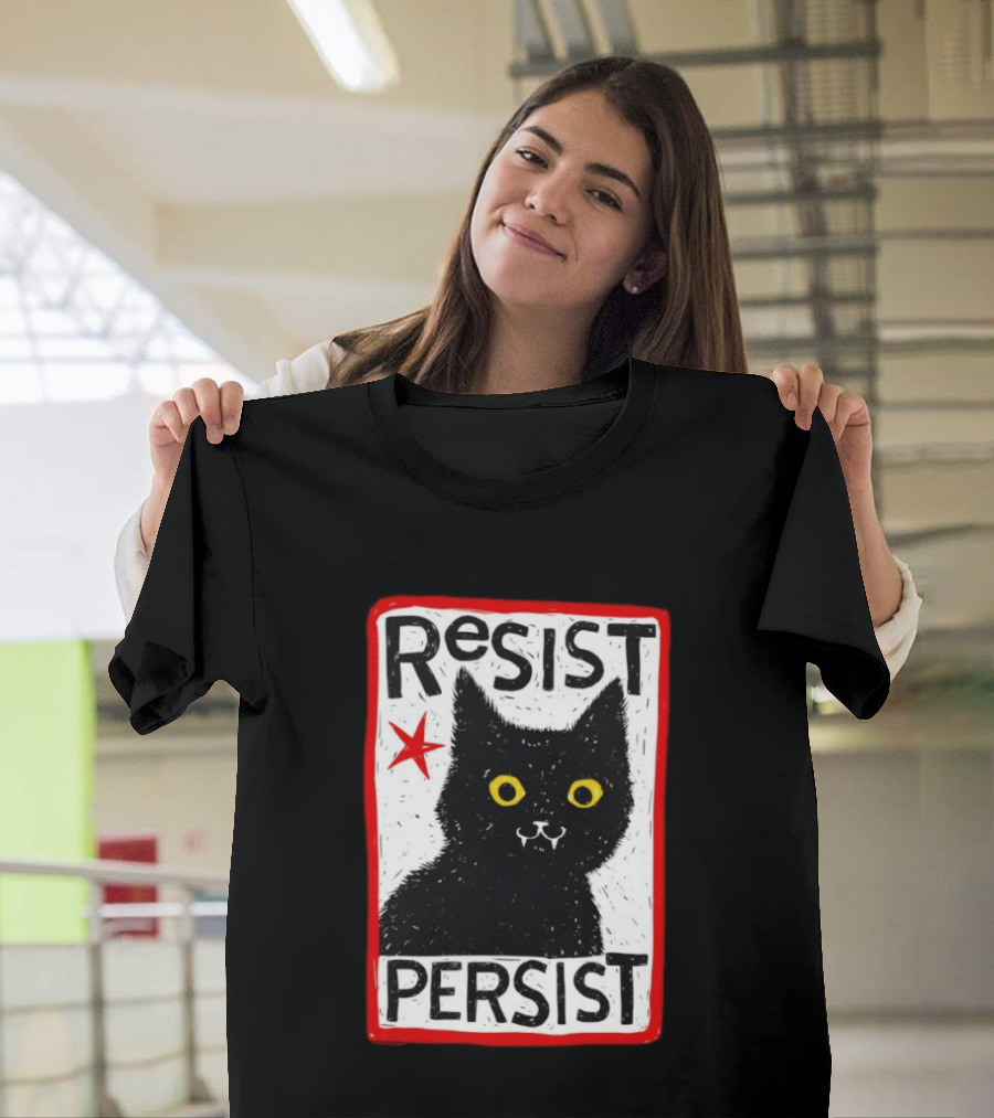 Resist Persist Black Cat Activism Red Star Empowerment T-Shirt