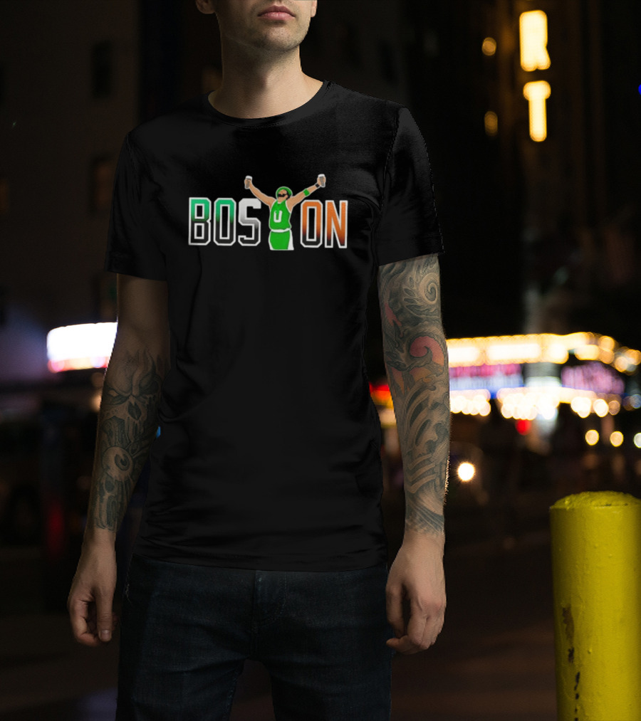 BOSTON Beer Toast Man Green Jersey Celebration T-Shirt