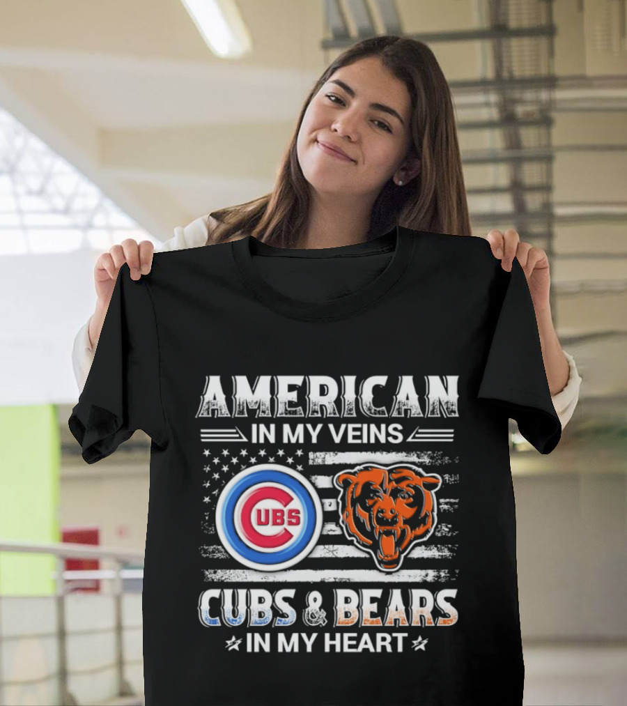 American In My Veins Cubs Bears In My Heart T-Shirt