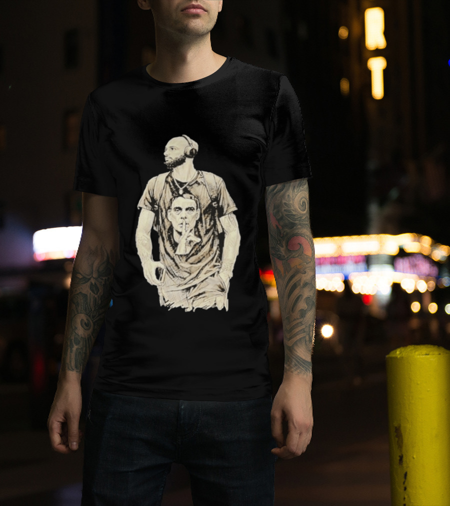 Bearded Man With Headphones And Quiet Gesture T-Shirt