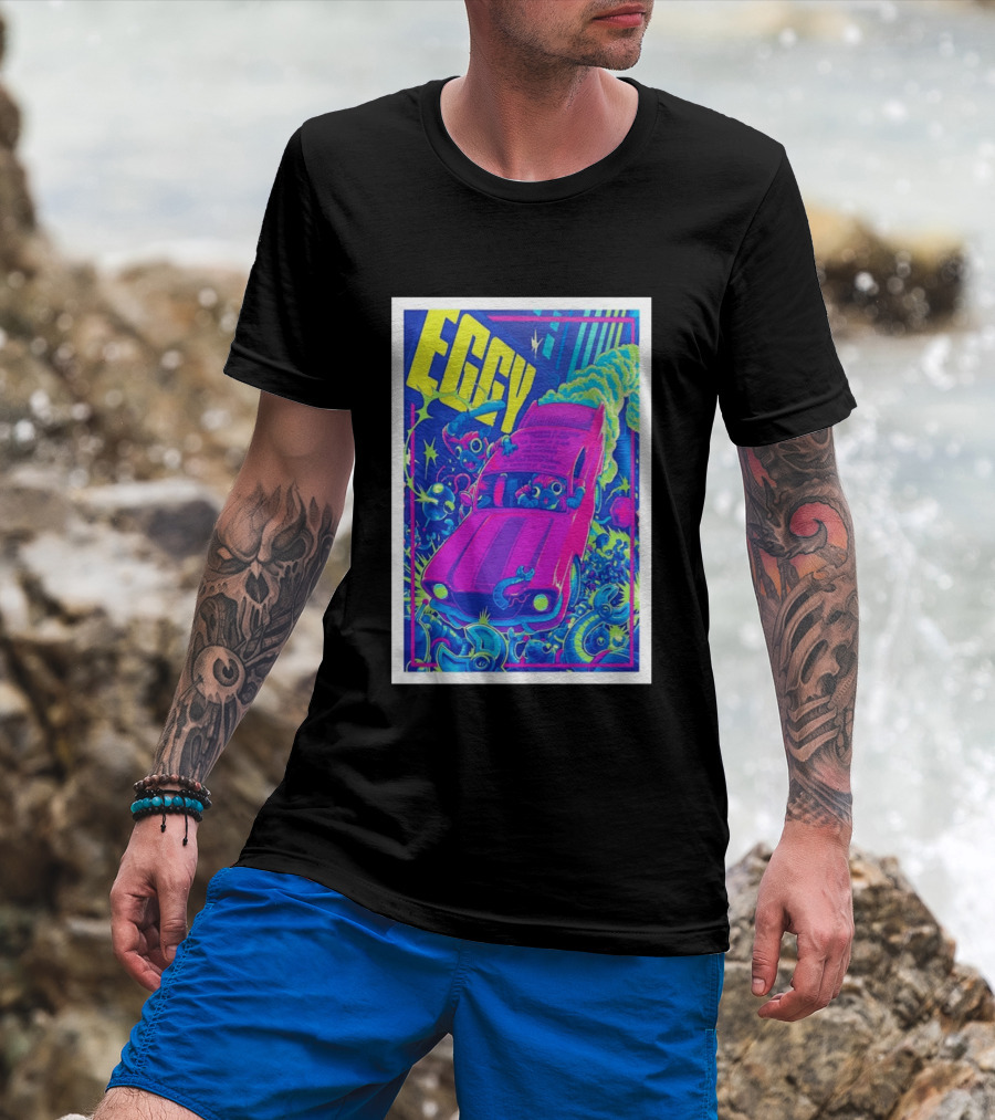 Eggy March 8 2026 The Burl Show Retro Neon Car Adventure T-Shirt