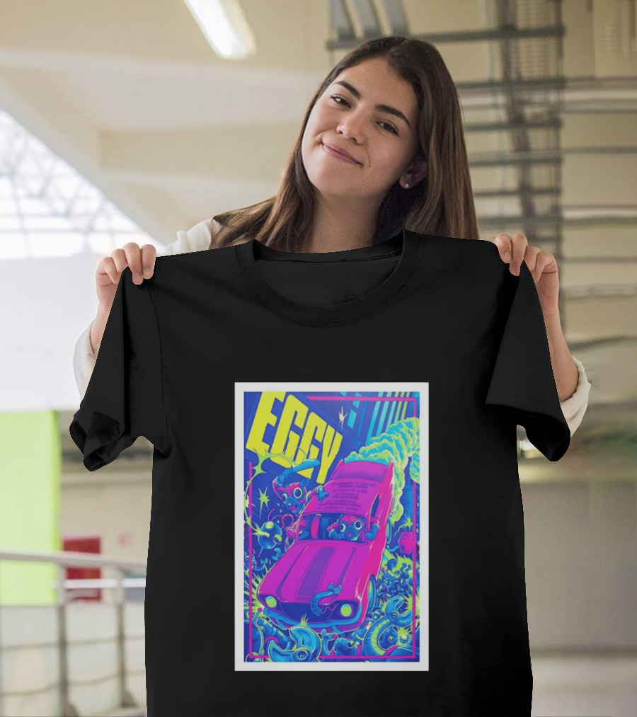 Eggy March 8 2026 The Burl Show Retro Neon Car Adventure T-Shirt