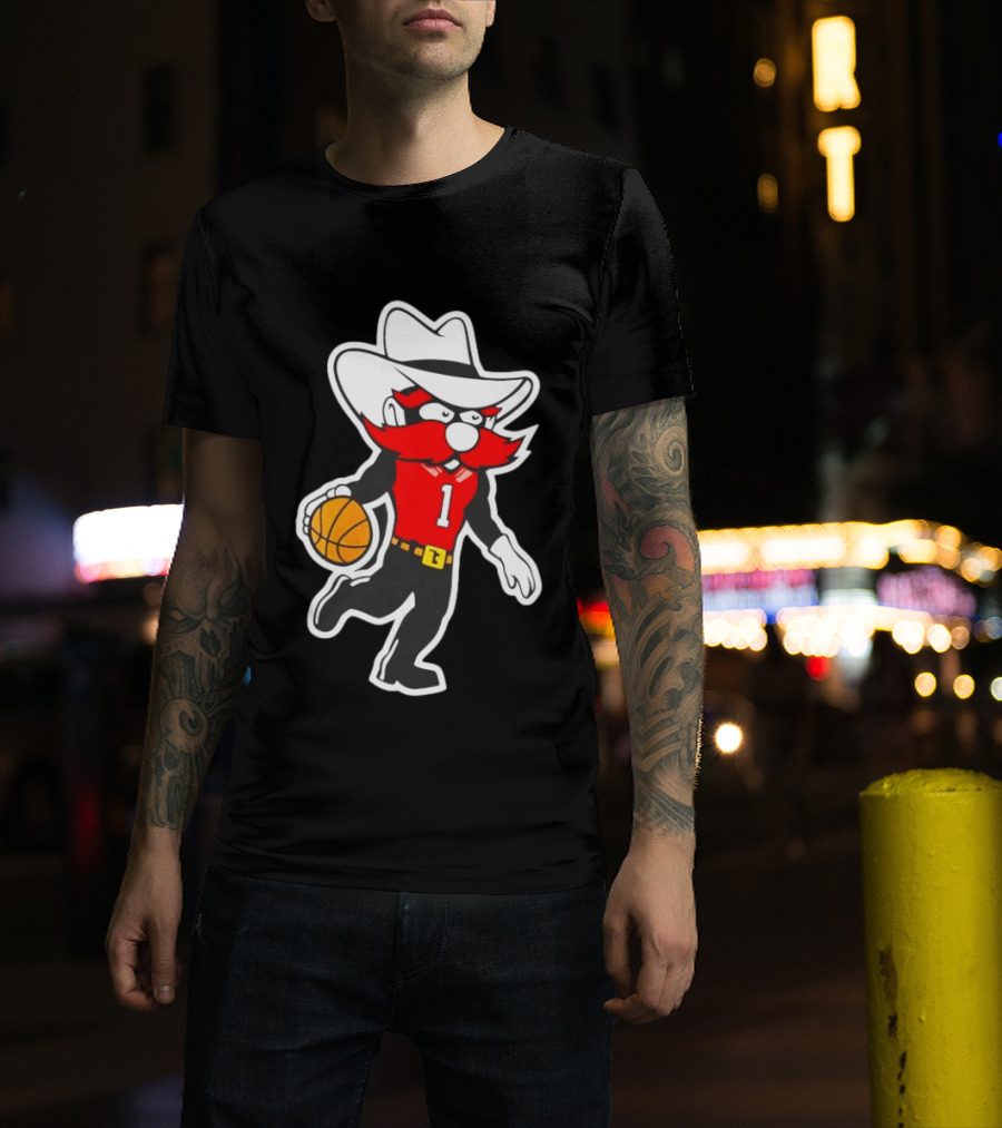 Coach Grant McCasland Raider Red Mascot Basketball Motif T-Shirt
