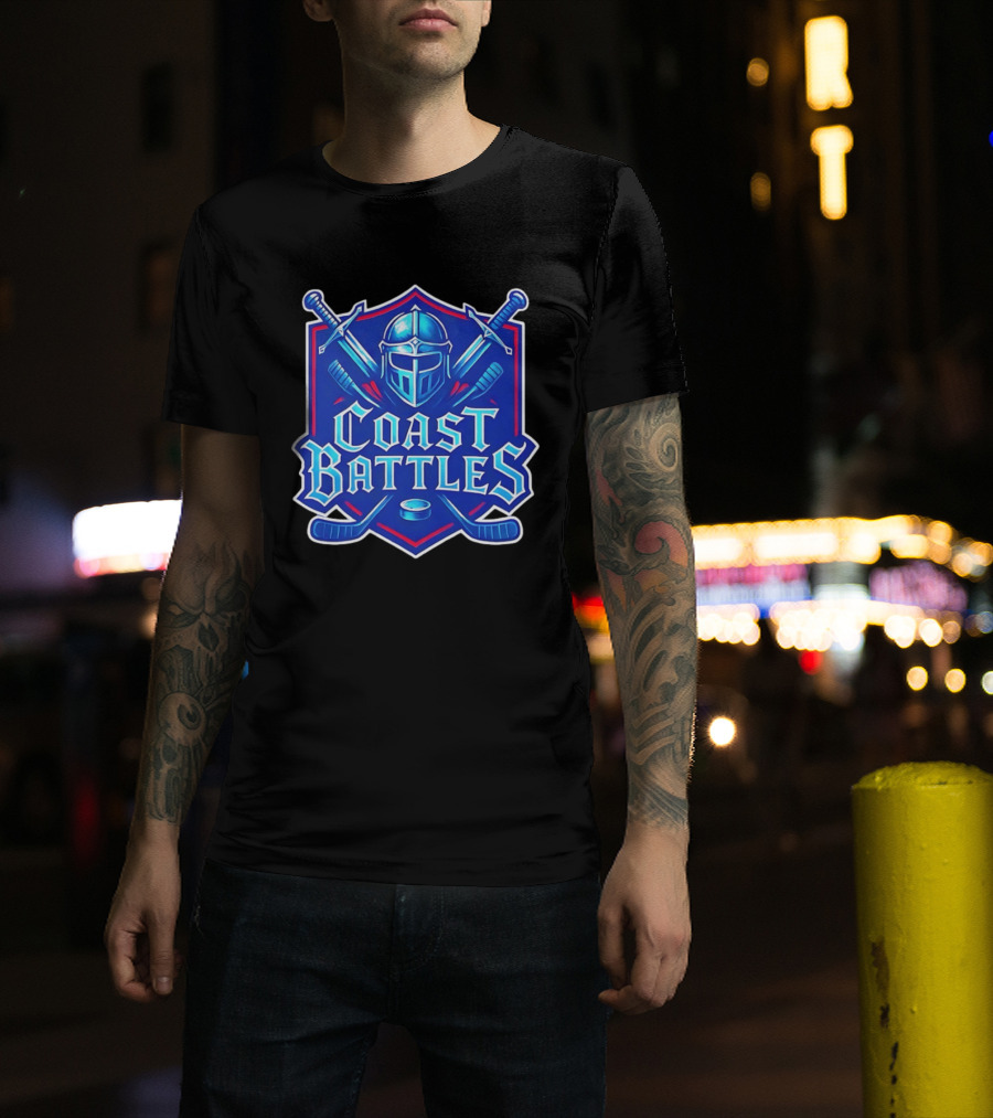 Coast Battles Hockey Knight Helm Swords And Crossed Sticks T-Shirt