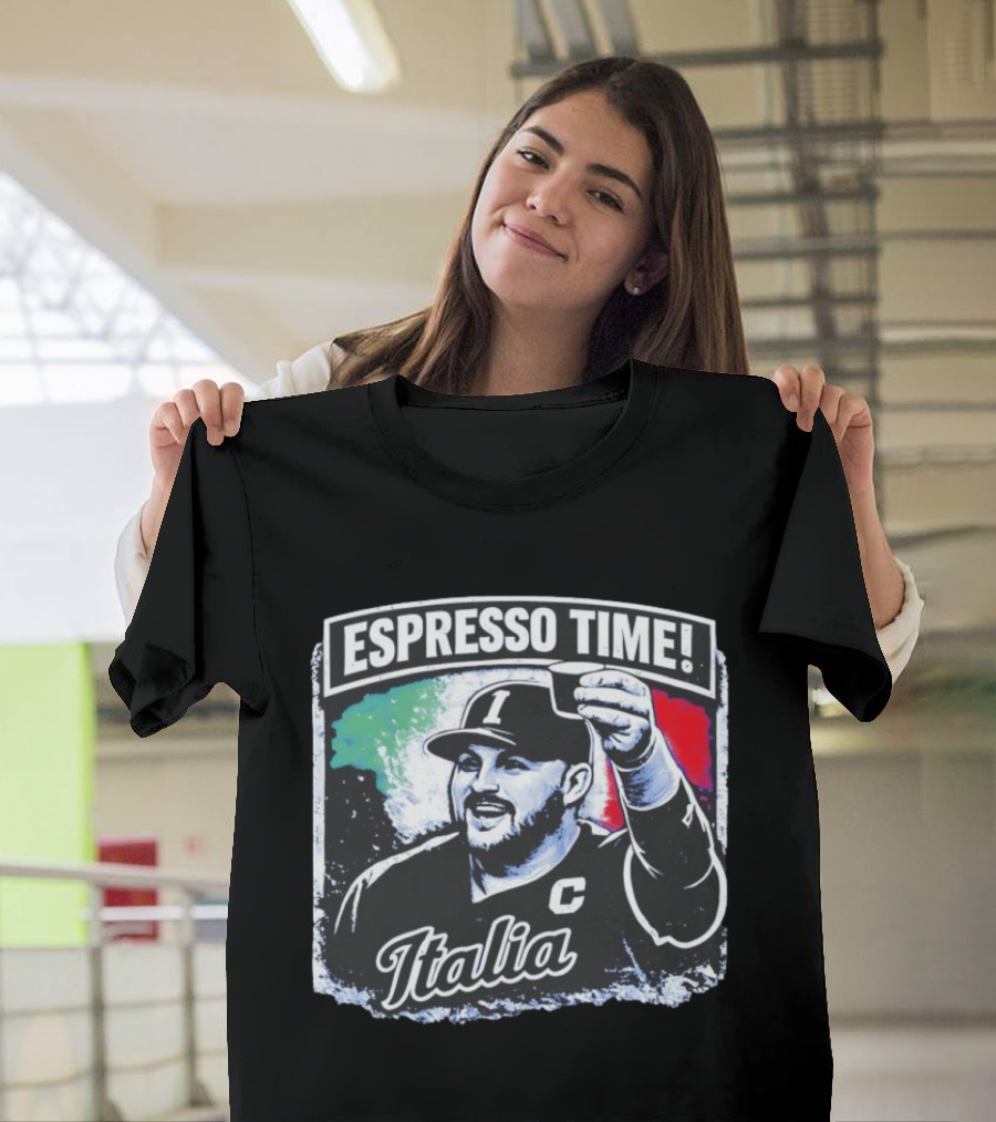 Espresso Time Italia Celebration With Baseball Player And Italian Flag T-Shirt
