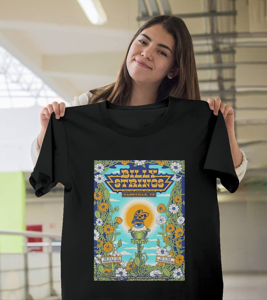 Billy Strings Nashville TN Bridgestone Arena Ryman Auditorium February 2026 Butterfly Flowers T-Shirt