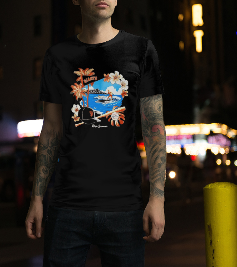 Giants Reyn Spooner Aloha Baseball Beach Surfing Floral Scene T-Shirt