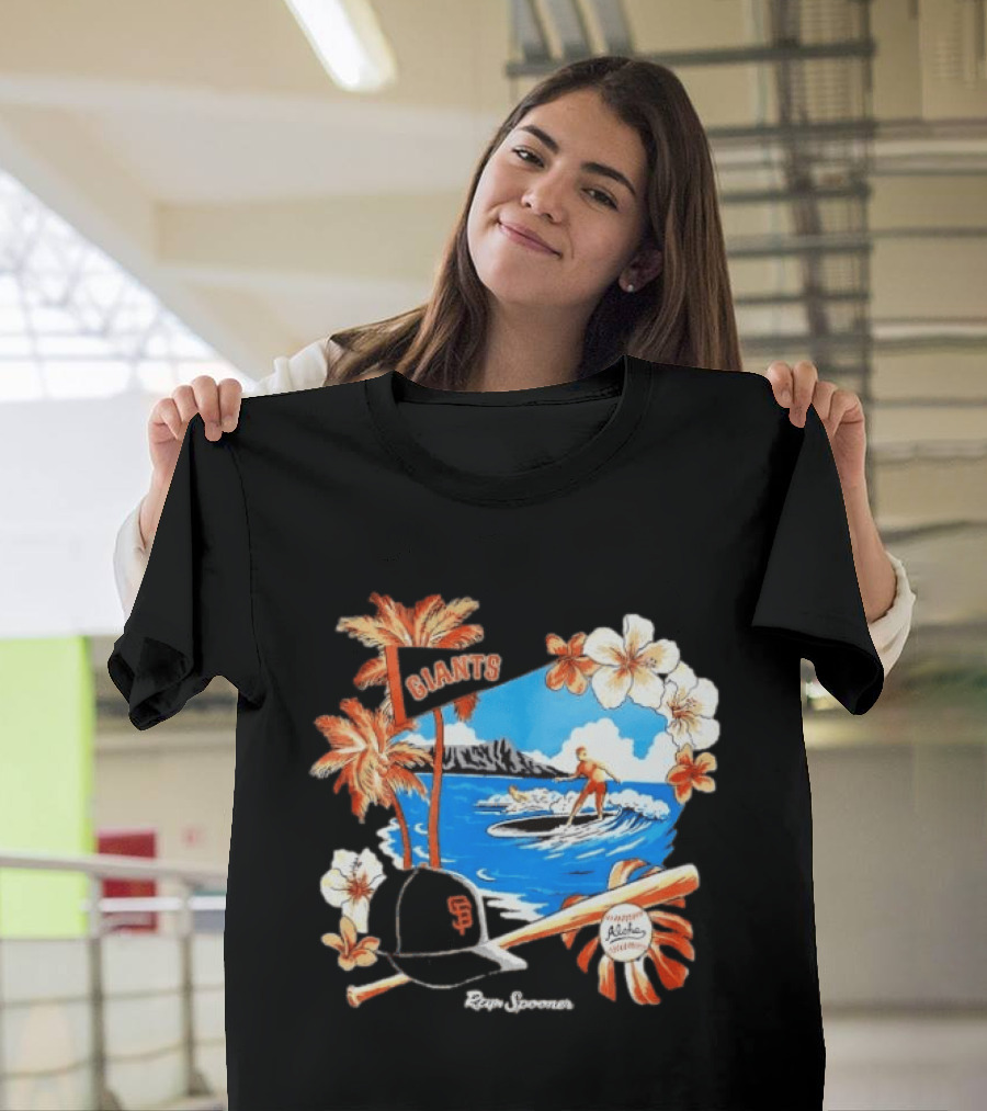 Giants Reyn Spooner Aloha Baseball Beach Surfing Floral Scene T-Shirt