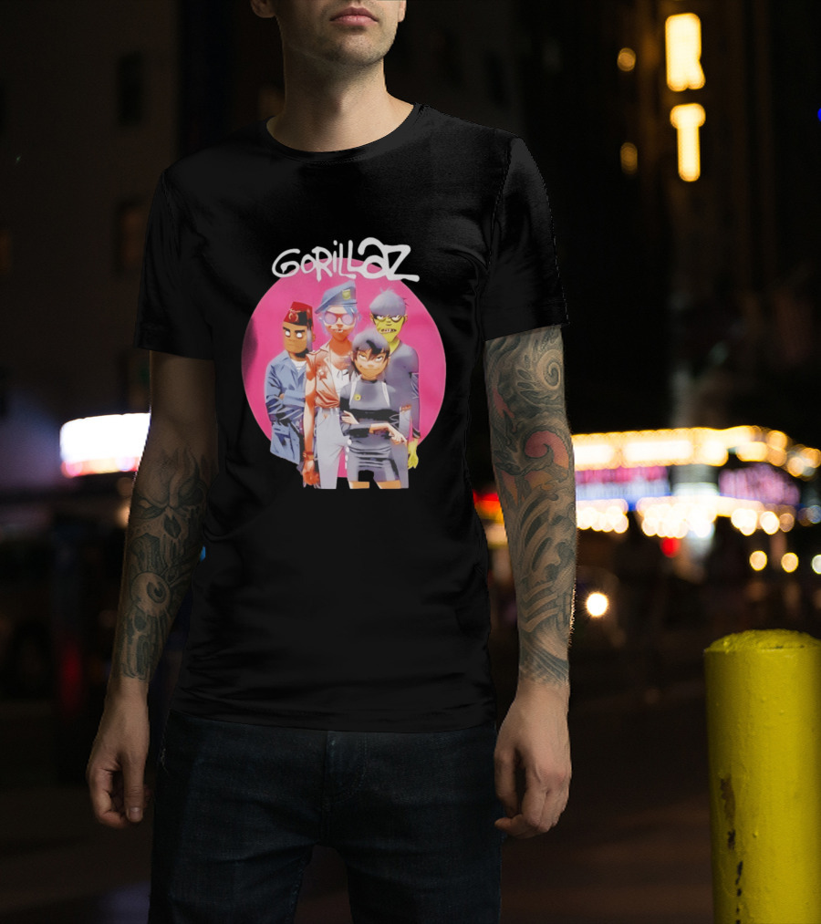 Gorillaz Humanz Group Characters On Pink T-Shirt