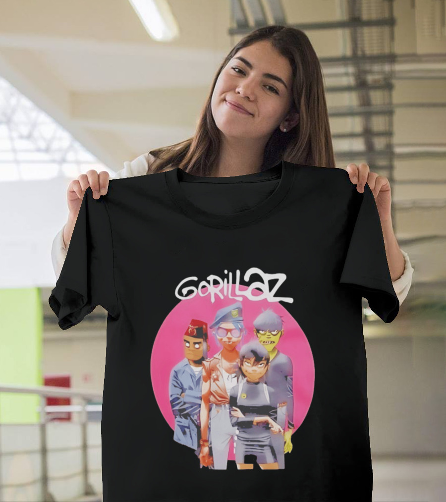Gorillaz Humanz Group Characters On Pink T-Shirt