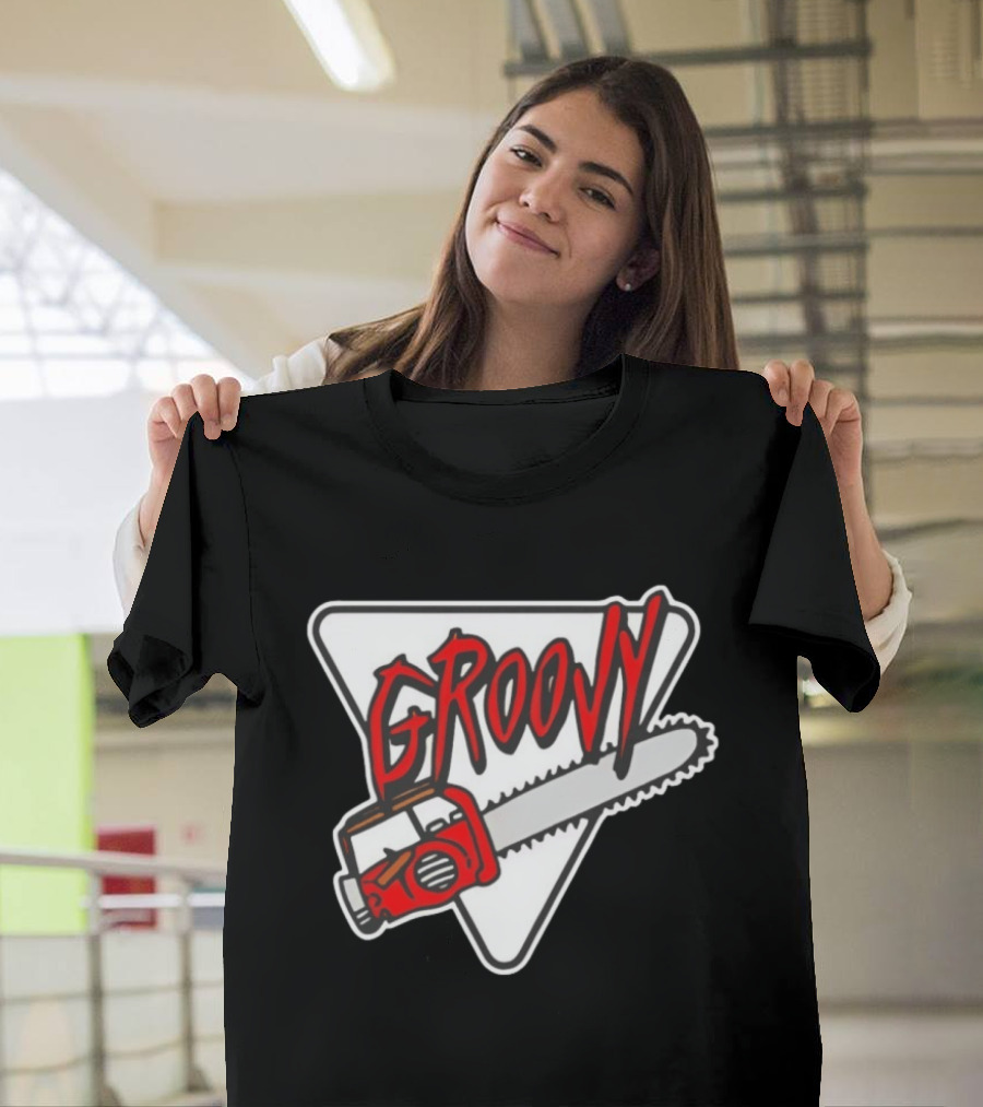Groovy Chainsaw Retro Graphic Triangular T-Shirt