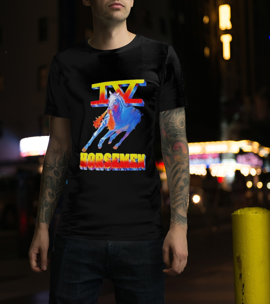 IV Horsemen Fire Breathing Blue Horse Flame Burst T-Shirt