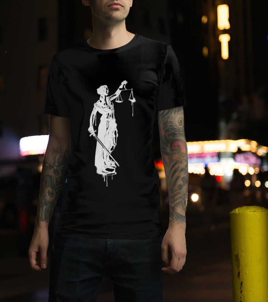 Blindfolded Justice Holding Scales And Sword T-Shirt