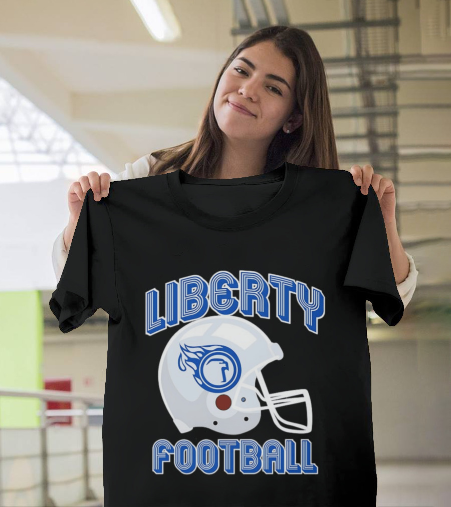Liberty Football Helmet Flames Icon Blue T-Shirt