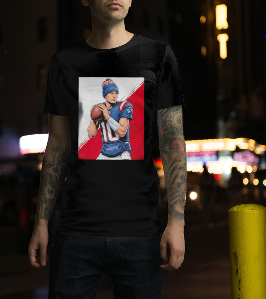 New England Patriots Number 10 Quarterback Throwing Football Beanie T-Shirt