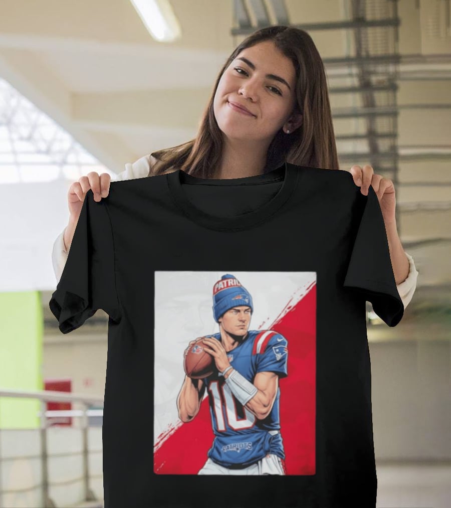 New England Patriots Number 10 Quarterback Throwing Football Beanie T-Shirt