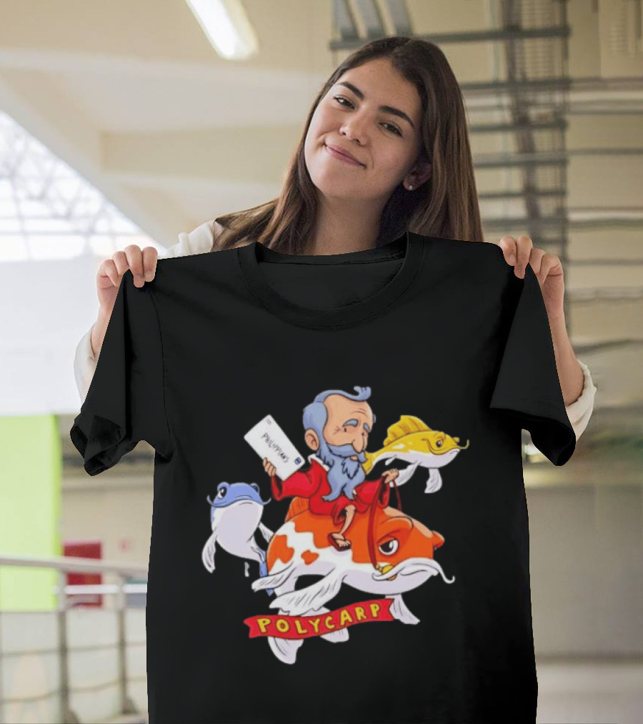 Polycarp Saint Riding Koi Fish Philippians Scroll T-Shirt