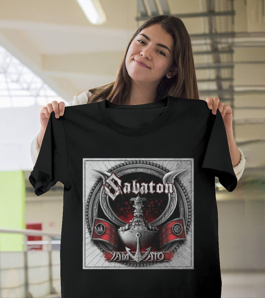 Sabaton Yamato Battleship Artwork With Red And Black Accents T-Shirt