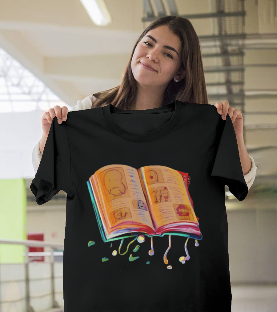 Sacri Book Open Pages With Expressive Faces Illustrations T-Shirt