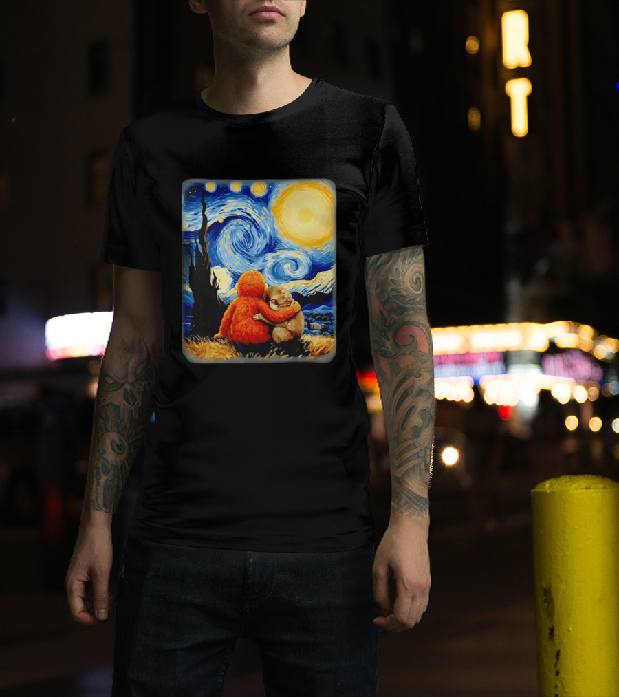 Punch Kun Panchi Kun Van Gogh Monkey Punch Starry Night Hugging Scene T-Shirt
