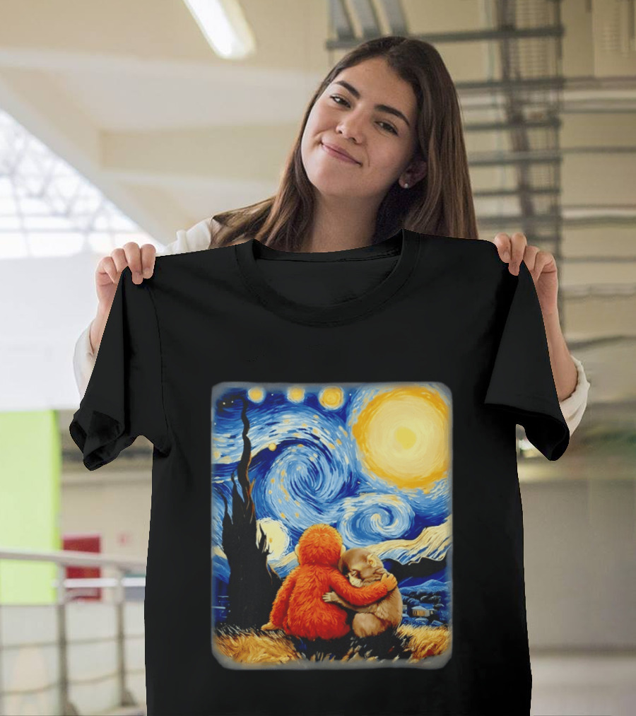 Punch Kun Panchi Kun Van Gogh Monkey Punch Starry Night Hugging Scene T-Shirt