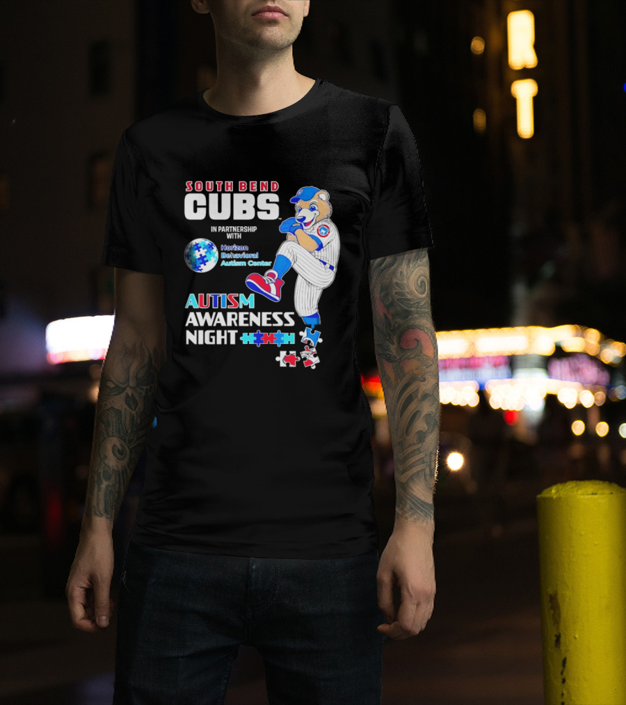 South Bend Cubs Autism Awareness Night Horizon Behavioral Autism Center Partnership T-Shirt