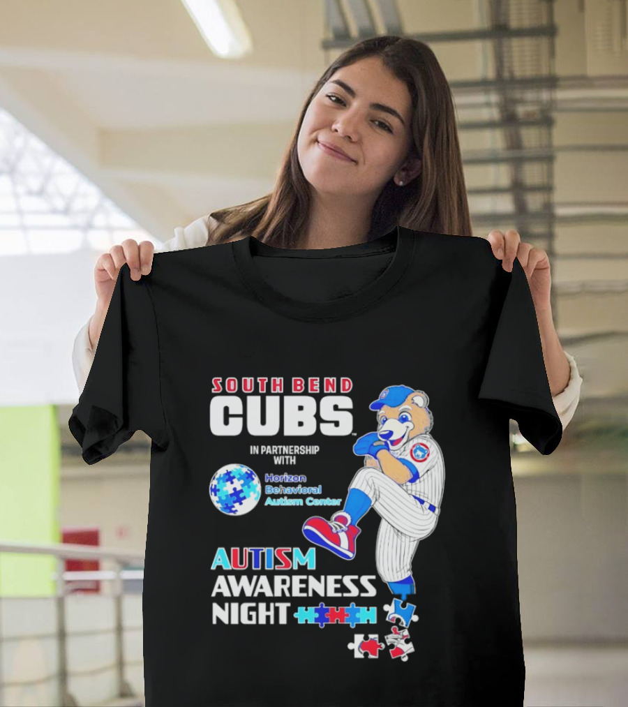 South Bend Cubs Autism Awareness Night Horizon Behavioral Autism Center Partnership T-Shirt