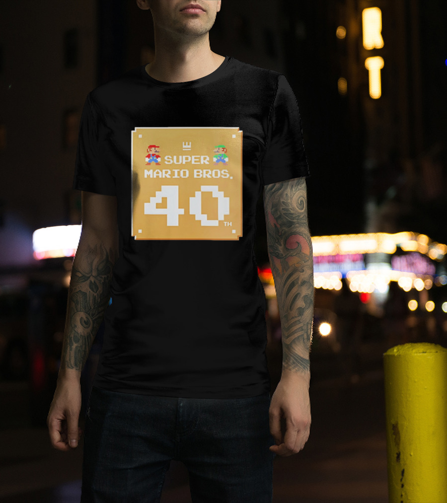 Super Mario Bros 40th Anniversary Mario Luigi Pixel T-Shirt