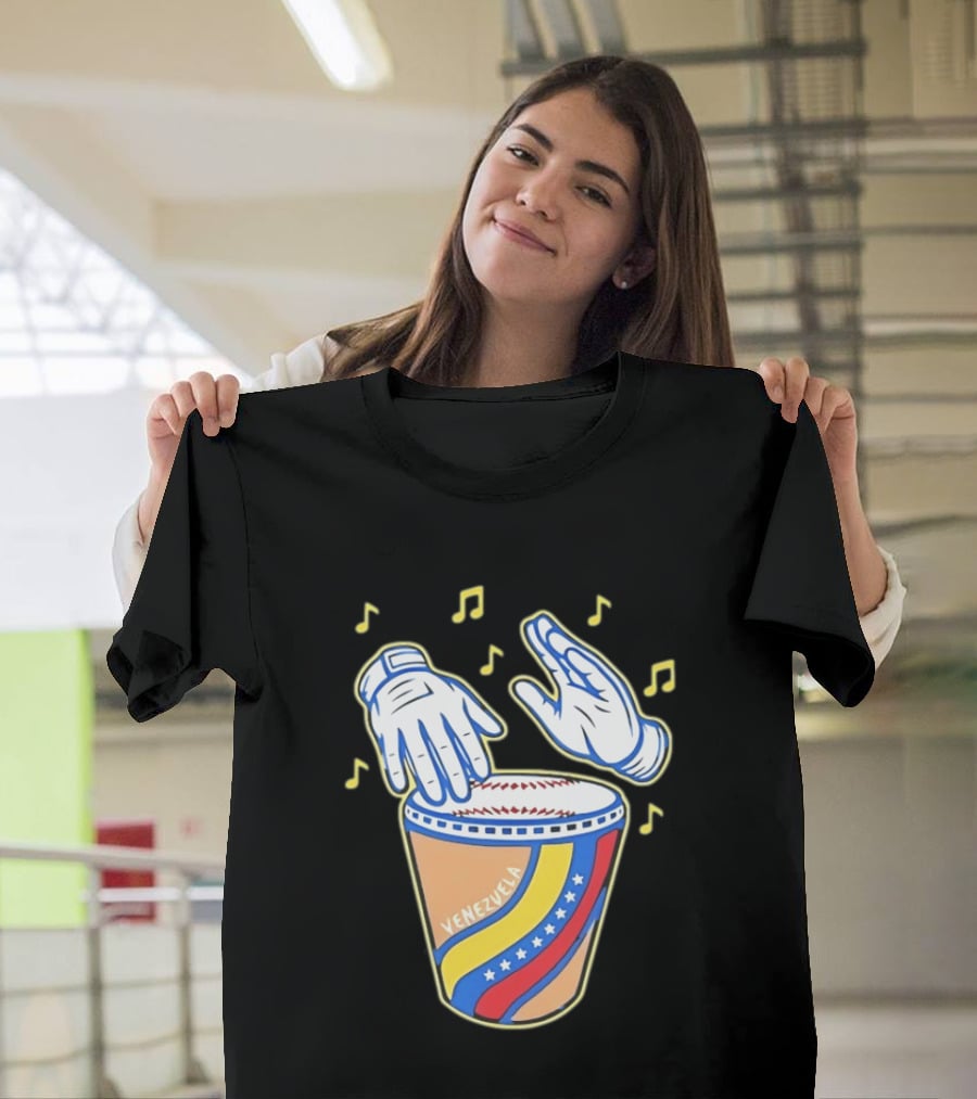 Venezuela Baseball Drum With Music Notes And Gloves T-Shirt