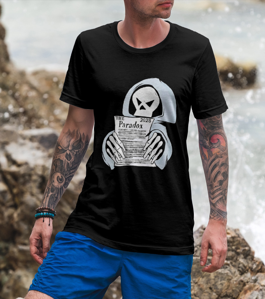 The Paradox Skull Grim Reaper Holding 2023 Newspaper T-Shirt