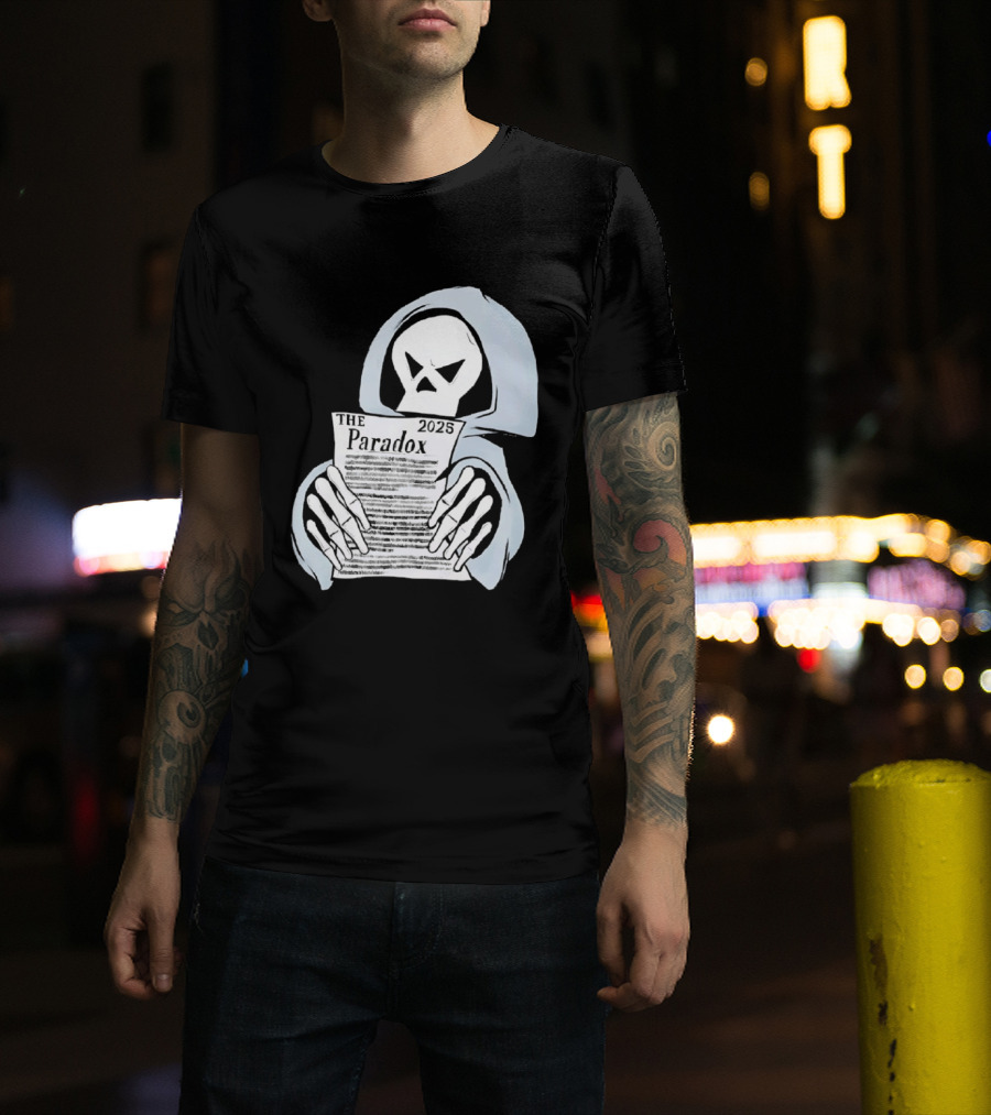 The Paradox Skull Grim Reaper Holding 2023 Newspaper T-Shirt