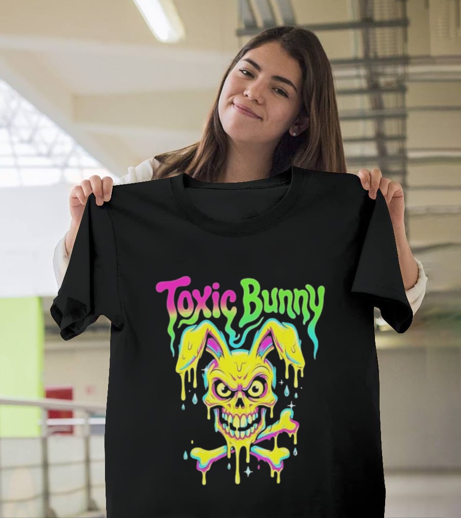 Toxic Bunny Dripping Skull Crossbones Neon T-Shirt