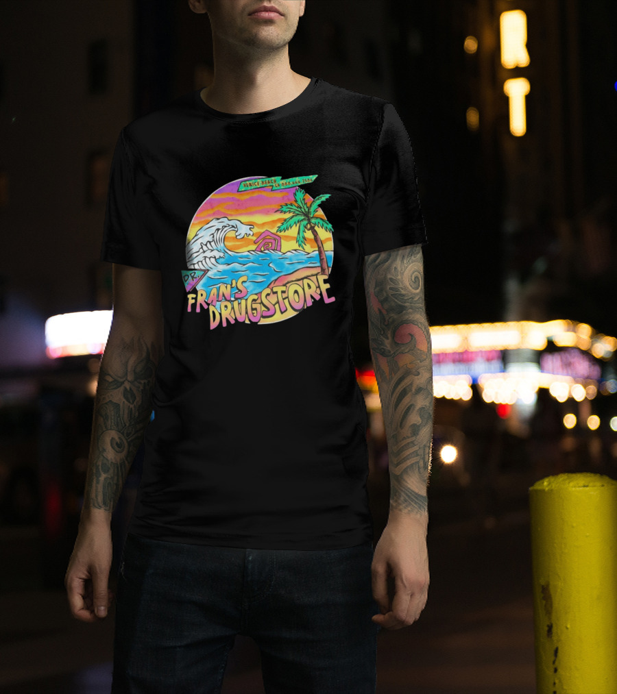 Venice Beach Dr. Fran's Drugstore Surf Wave Tropical Scene T-Shirt