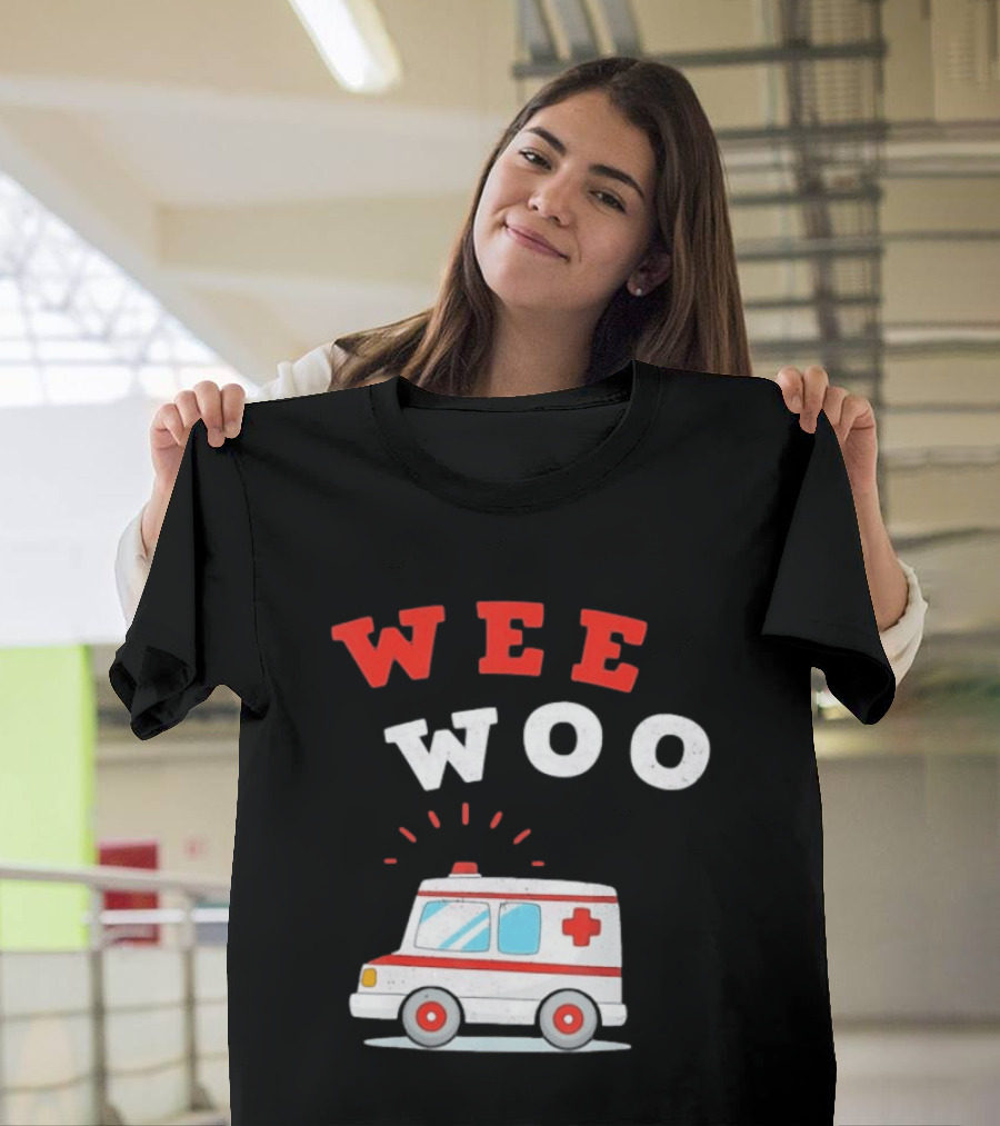 Wee Woo Cartoon Ambulance Emergency Vehicle Rescue Red And White T-Shirt